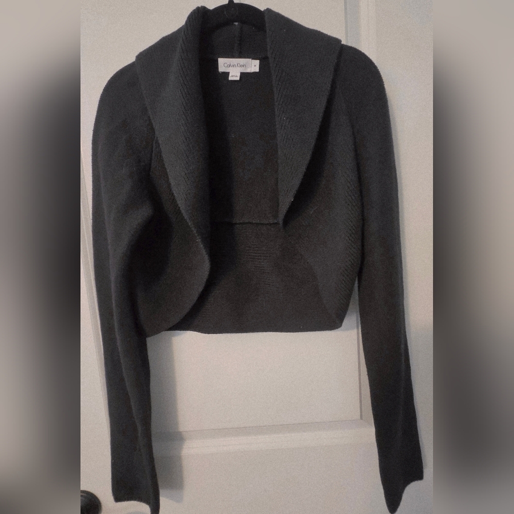 Calvin Klein Black Cropped Open-Front Blazer
